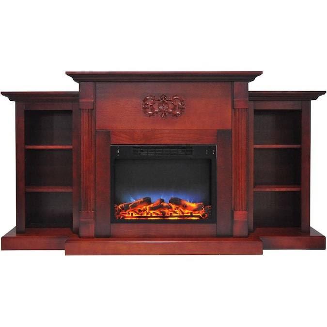 Mahogany Electric Fireplace with Built in Bookshelves P769