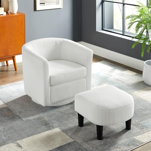 Black Corduroy Swivel Barrel Accent Chair with Ottoman K237817