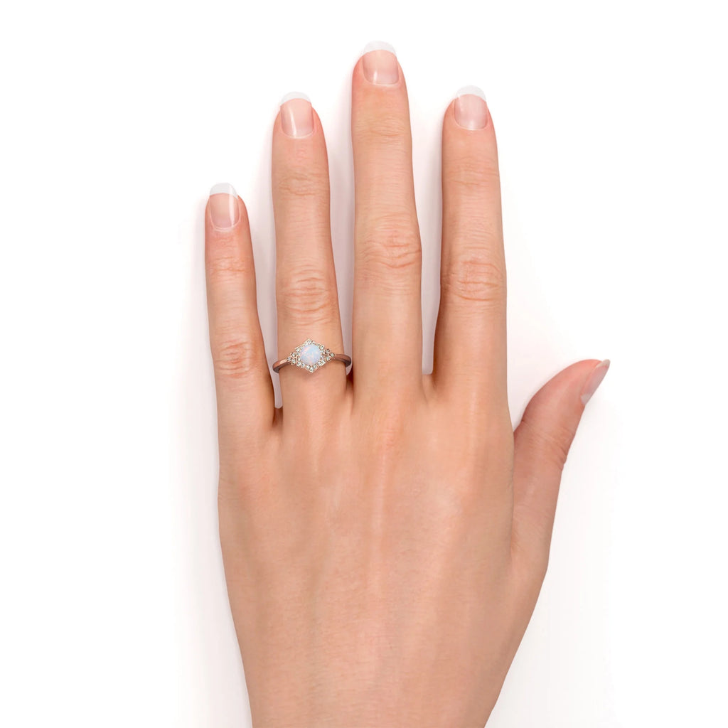 Vintage 1.75 ct Round Ethiopian Opal and Moissanite Engagement Ring in 18K Rose Gold over Silver N85549