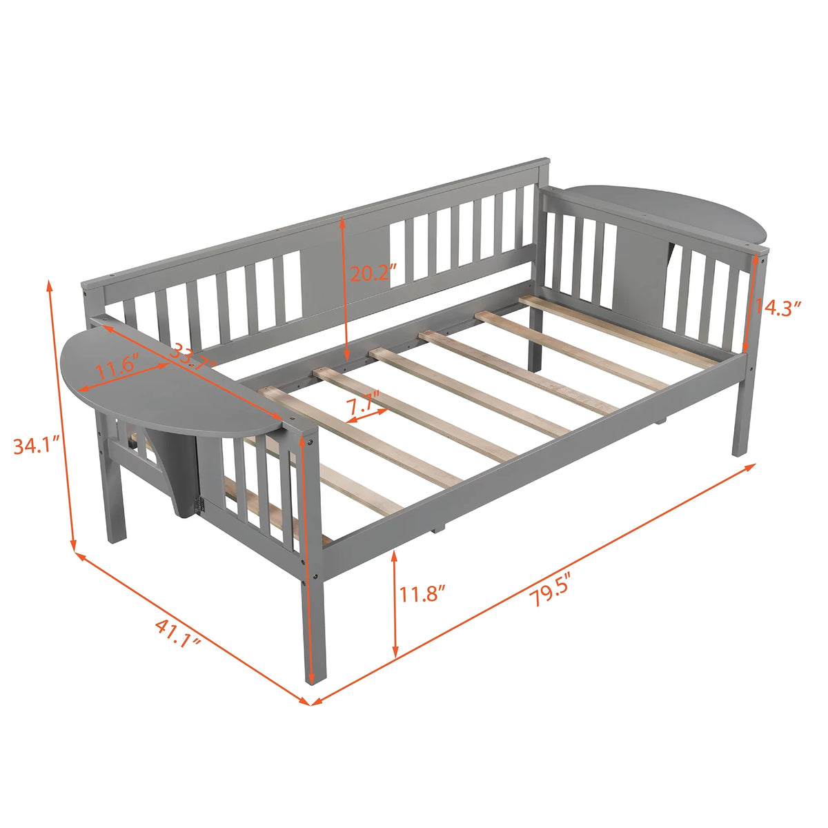 Solid Wood Daybed with Rails Y2717
