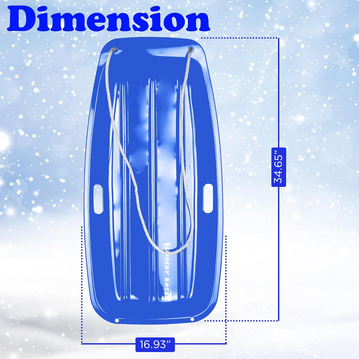 Blue 3 Pack Plastic Toboggan Snow Sled with Handles and Pull Rope X4331
