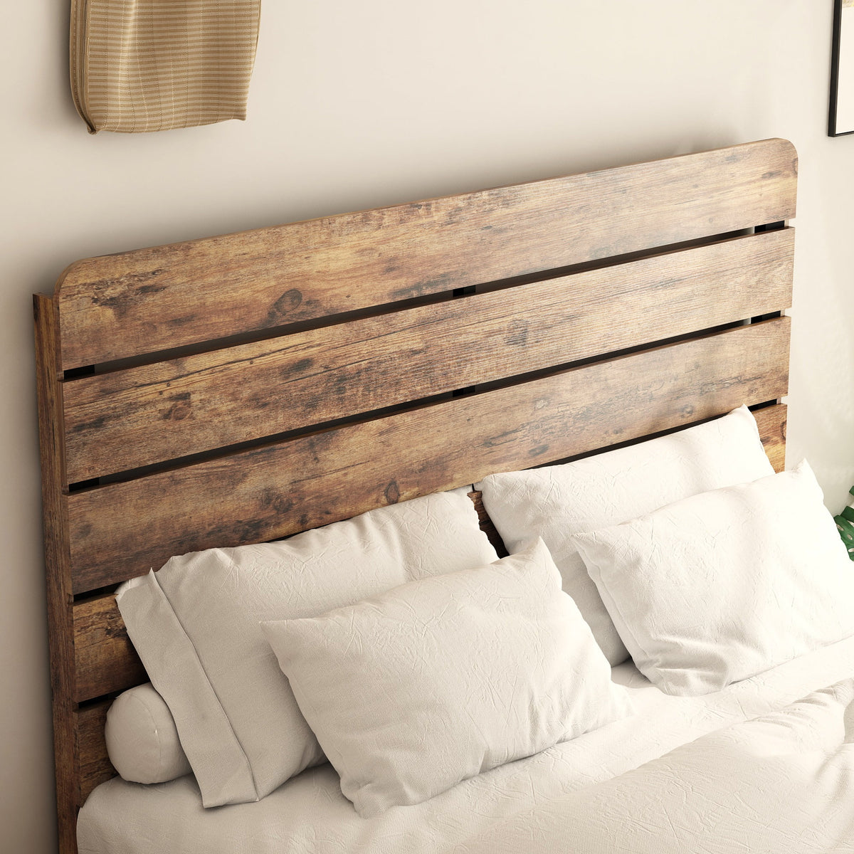Queen Size Dark Brown Wood Platform Bed with Headboard M615795