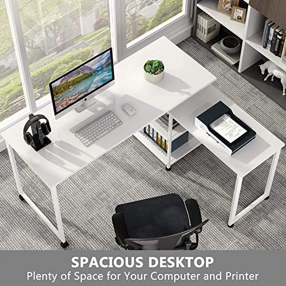 55 inch L-Shaped Corner Computer Desk with Shelves D75355