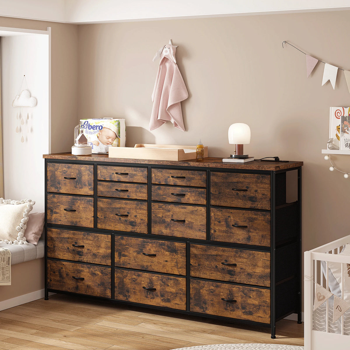 White 16 Drawer Dresser with Power Outlet D7171