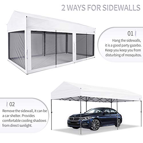 10 Foot by 20 Foot White Rectangular Pop Up Canopy with Removable Sidewalls and Wheeled Carry Bag J749
