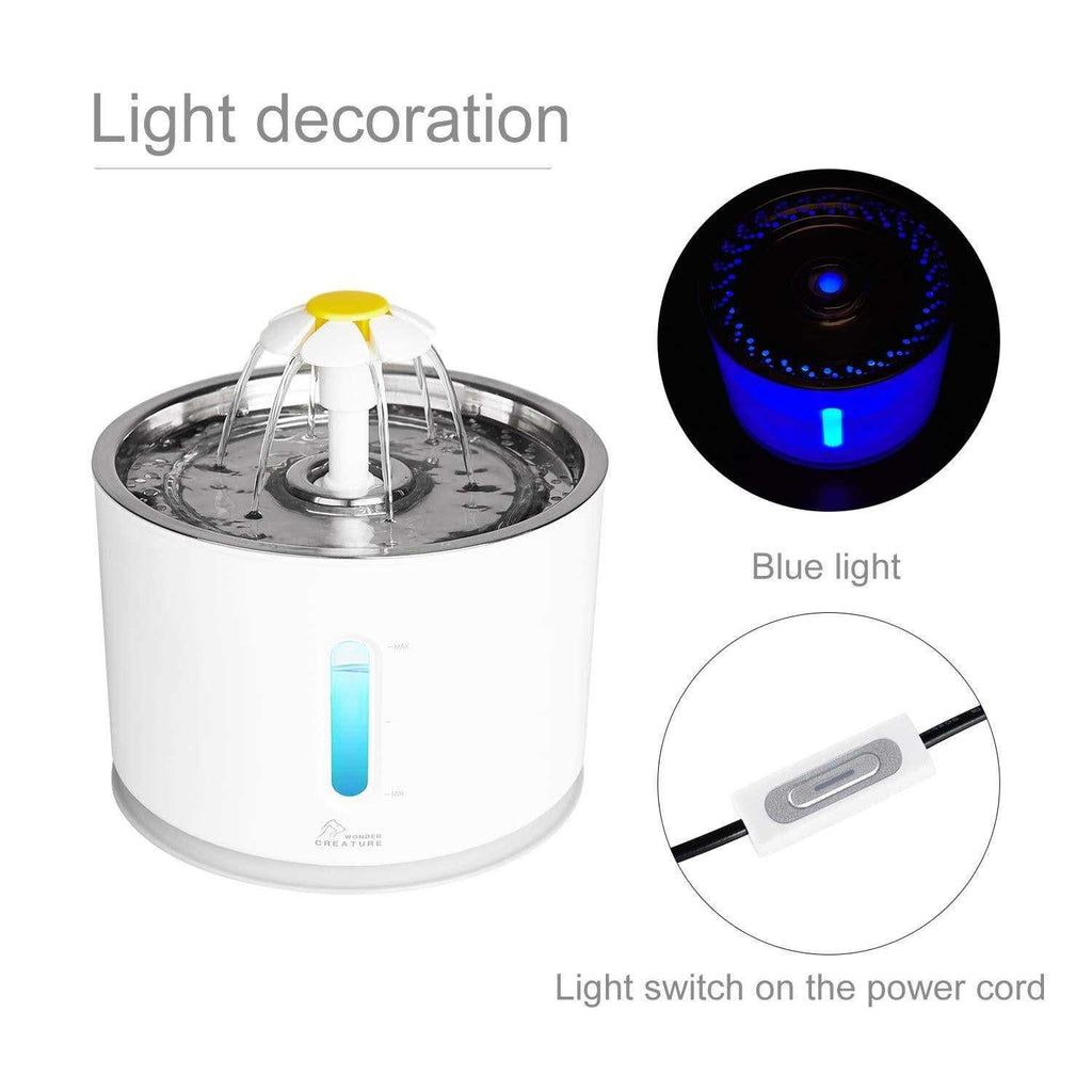 2.4L/81oz Automatic Cat Water Fountain with Stainless Steel Lid and LED Light X131438