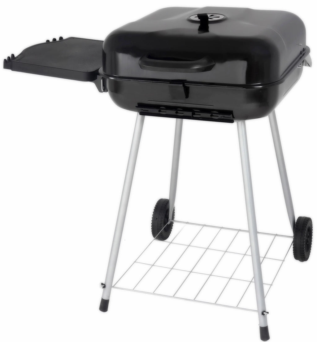 22 Square Steel Charcoal Grill with Foldable Side Shelf, Black Q39667