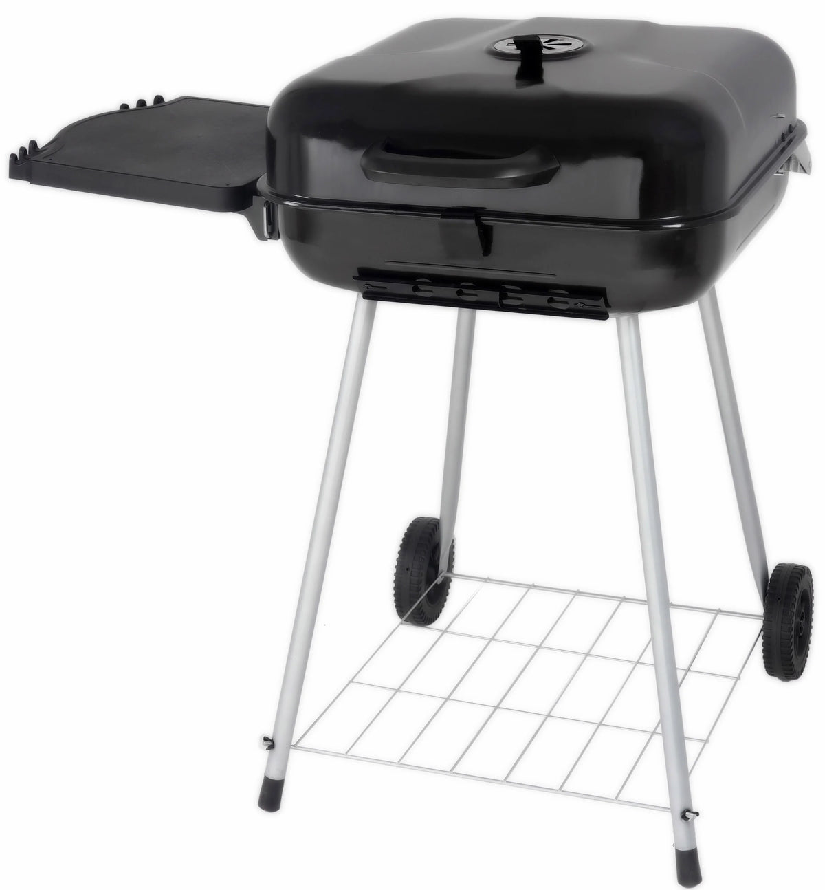 22 Square Steel Charcoal Grill with Foldable Side Shelf, Black Q39667