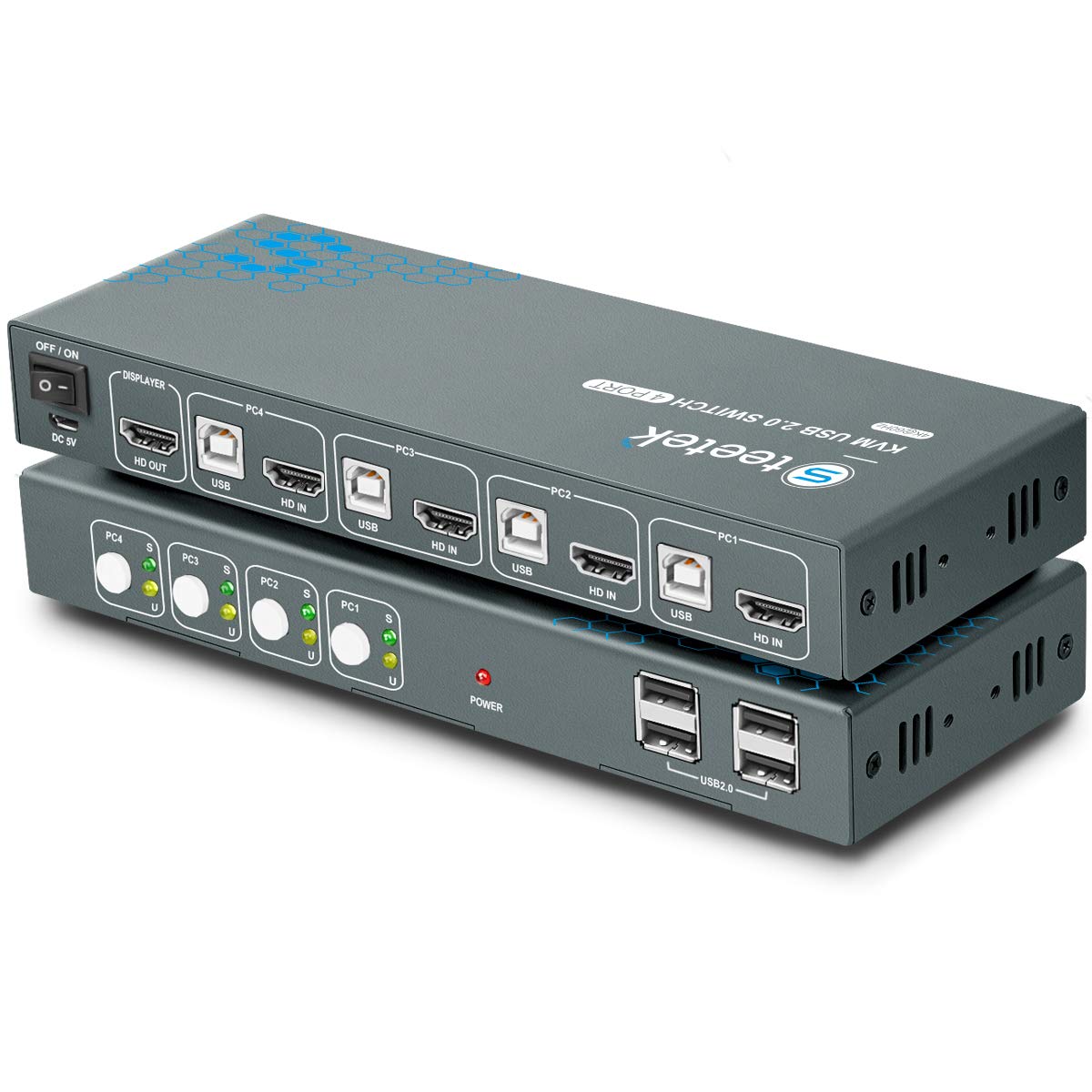KVM Switch HDMI 4 Port, 4K@60Hz, 4 USB 2.0 Port, with 4 HDMI and 4 USB Cables Pack of 2 W4393