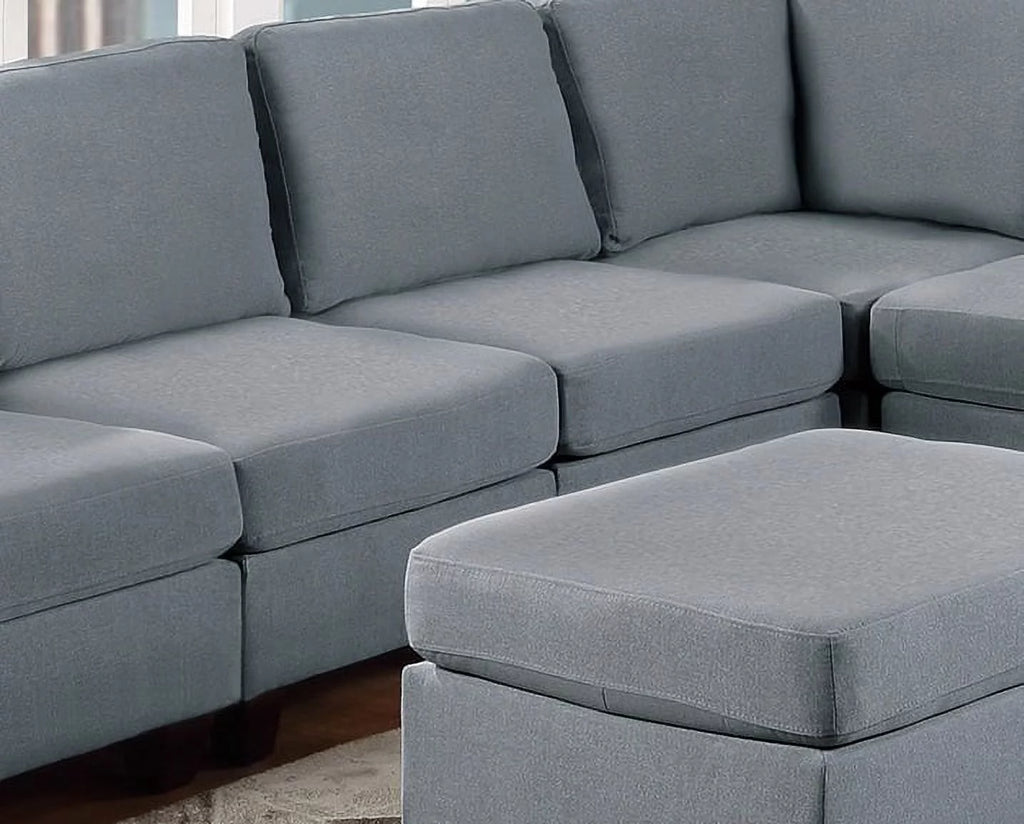 Grey Linen Like Fabric 9pc Modular Sectional Set C84284