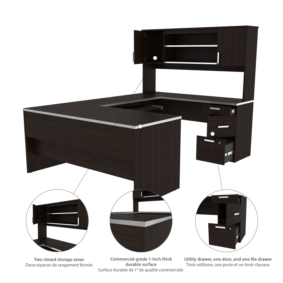 U-Shaped Desk with Pedestal and Hutch T110129