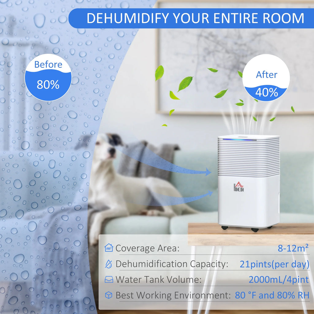 Portable Electric Dehumidifier with LED Display, 21pt/Day, White C11171
