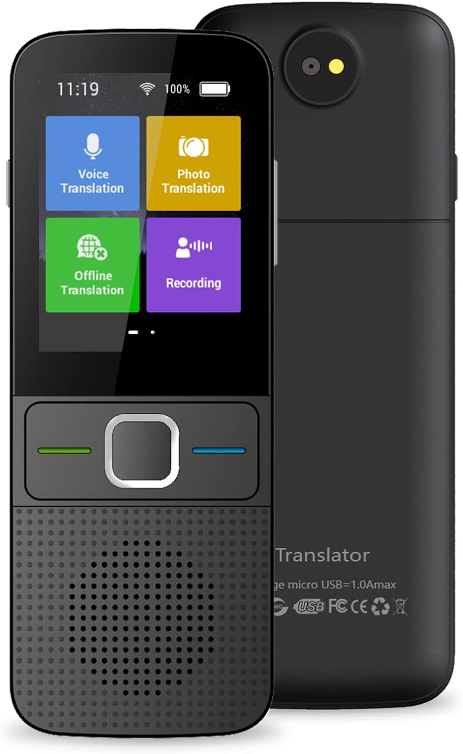Portable Smart Translator Device Two Way Online 138 Languages Black Pack of 2 A745