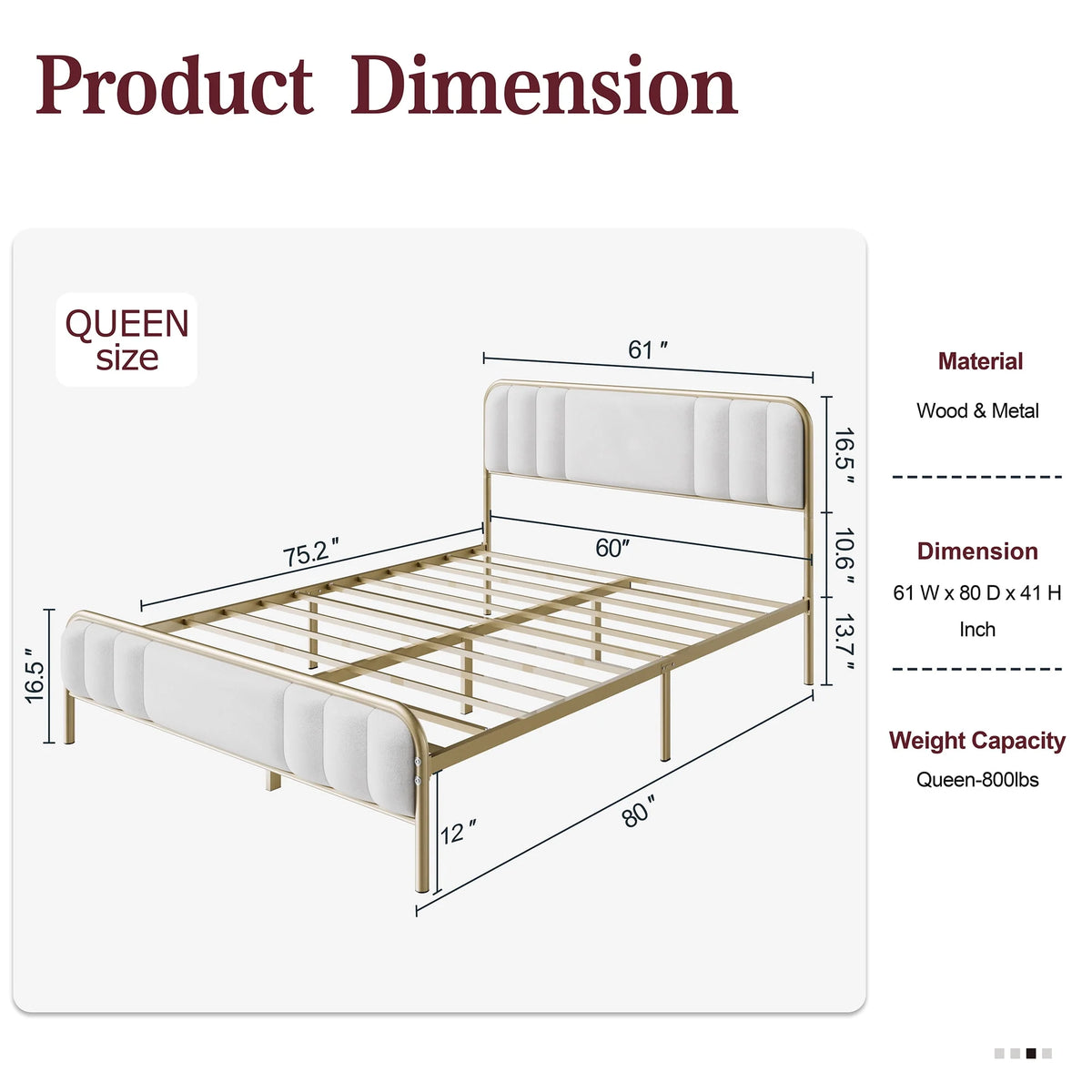 Gold Queen Size Velvet Fabric Headboard Metal Platform Bed E146466