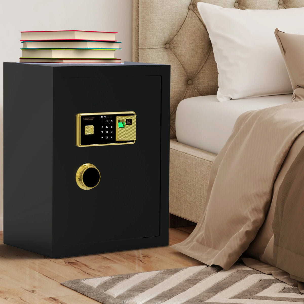 Large Black Fingerprint Safe Box with Digital Keypad and Adjustable Shelves O994