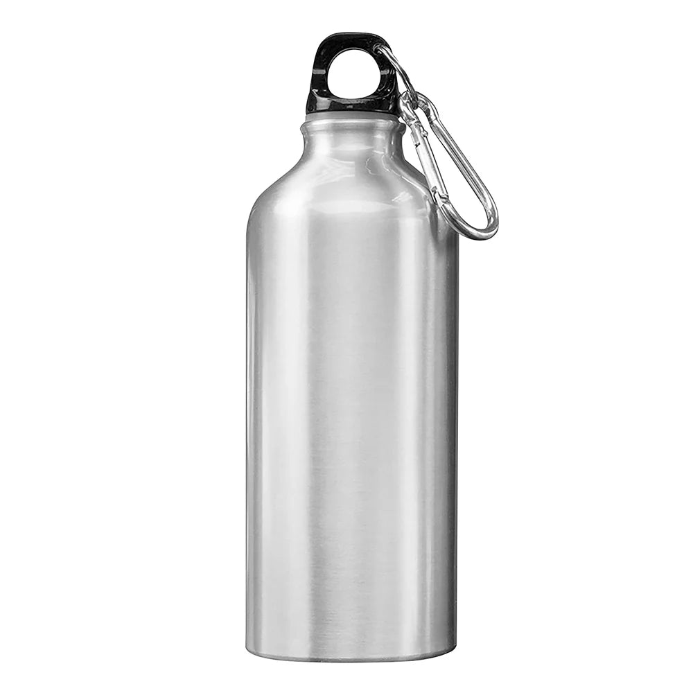 5pcs 600ml Aluminum Water Bottles Silver with Carabiner Hook W7703
