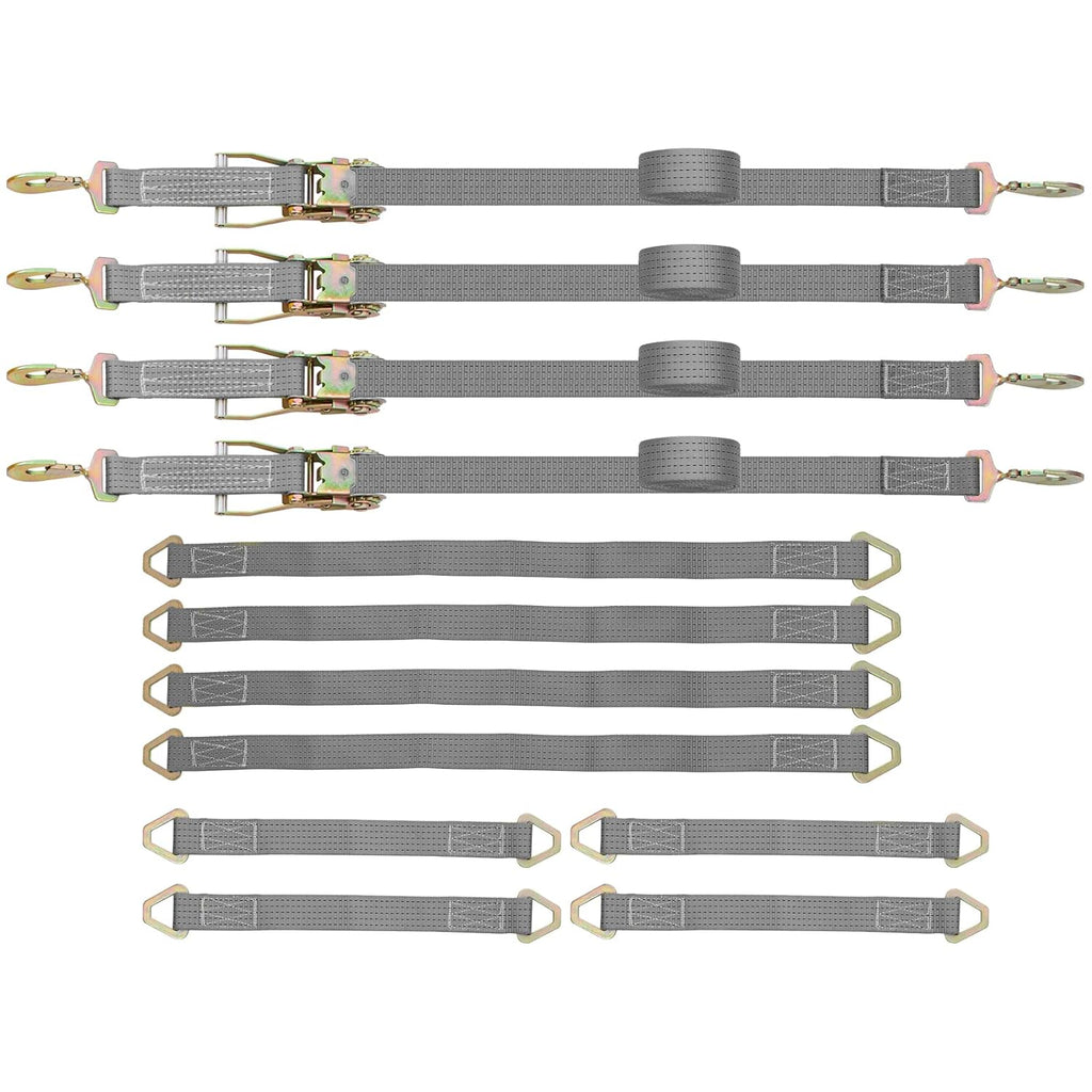 12 Pcs Polyester Ratchet Tie Down Strap Kit Grey B455155