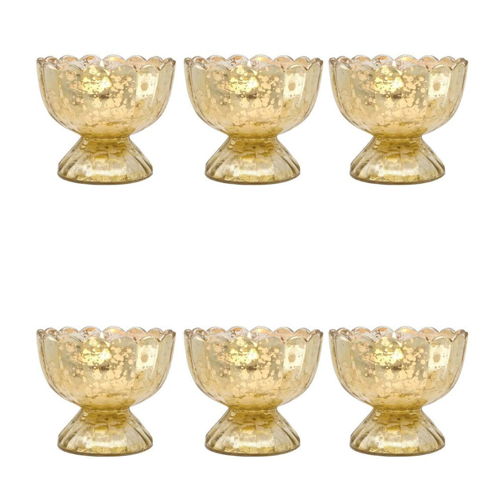 Vintage Mercury Glass Chalice Candle Holders, 3-Inch, Gold, 6 Pack V784