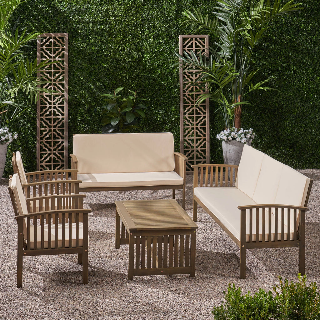 Acacia Wood 7 Seater Sofa Chat Set with Cushions L9081