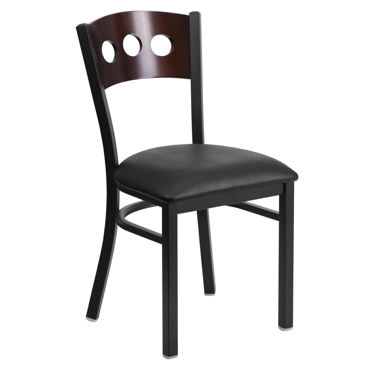Black Metal Restaurant Chair with Walnut Wood Back and Vinyl Seat O611969