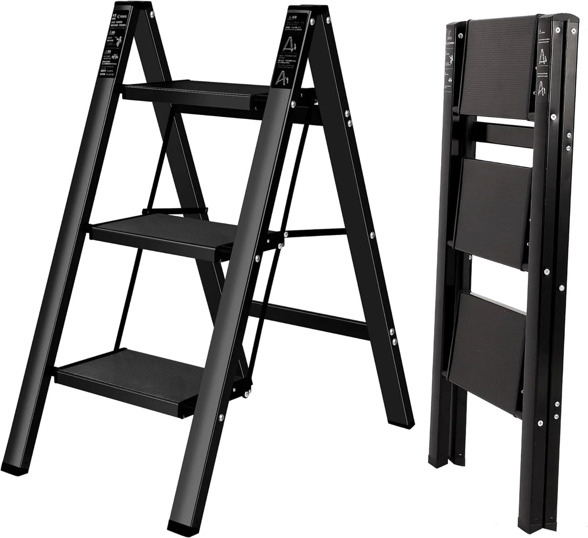 3 Step Steel Folding Step Stool 330lbs Black Q1321