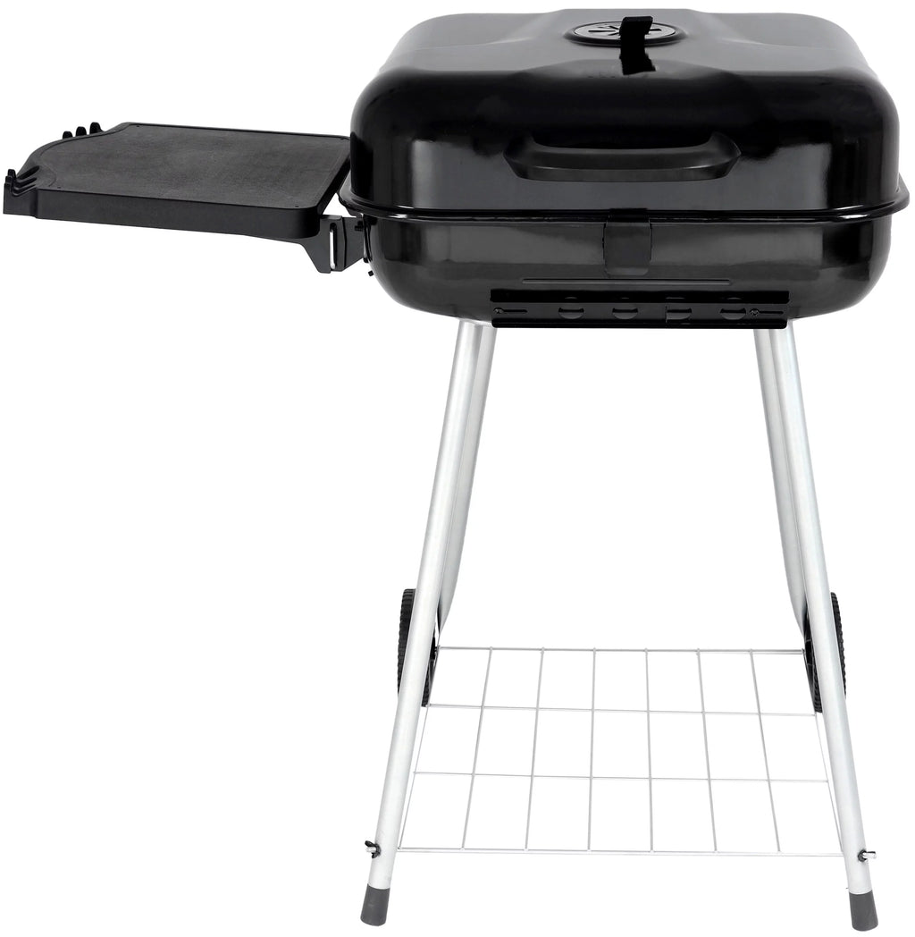 22 Square Steel Charcoal Grill with Foldable Side Shelf, Black Q39667