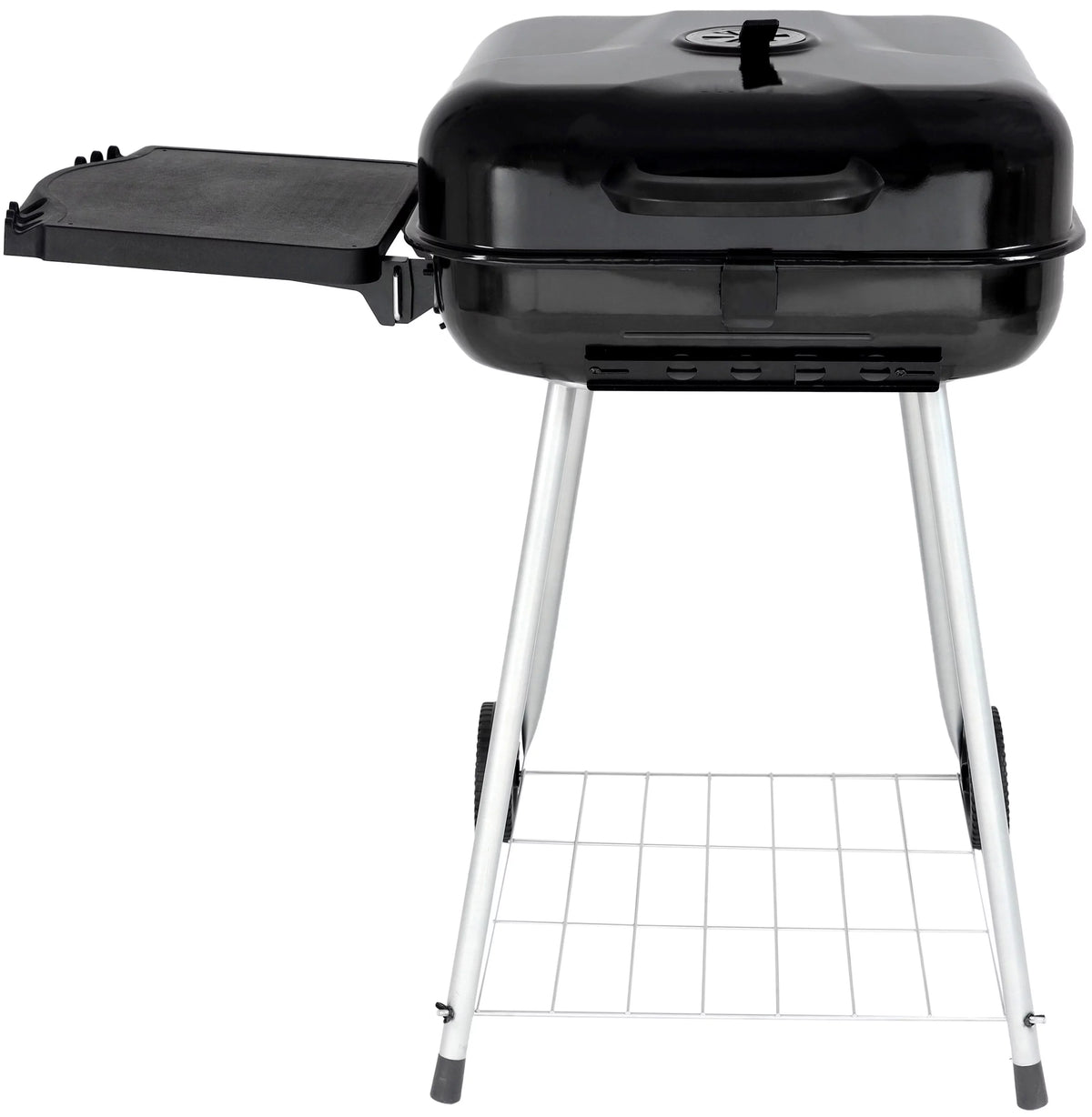 22 Square Steel Charcoal Grill with Foldable Side Shelf, Black Q39667