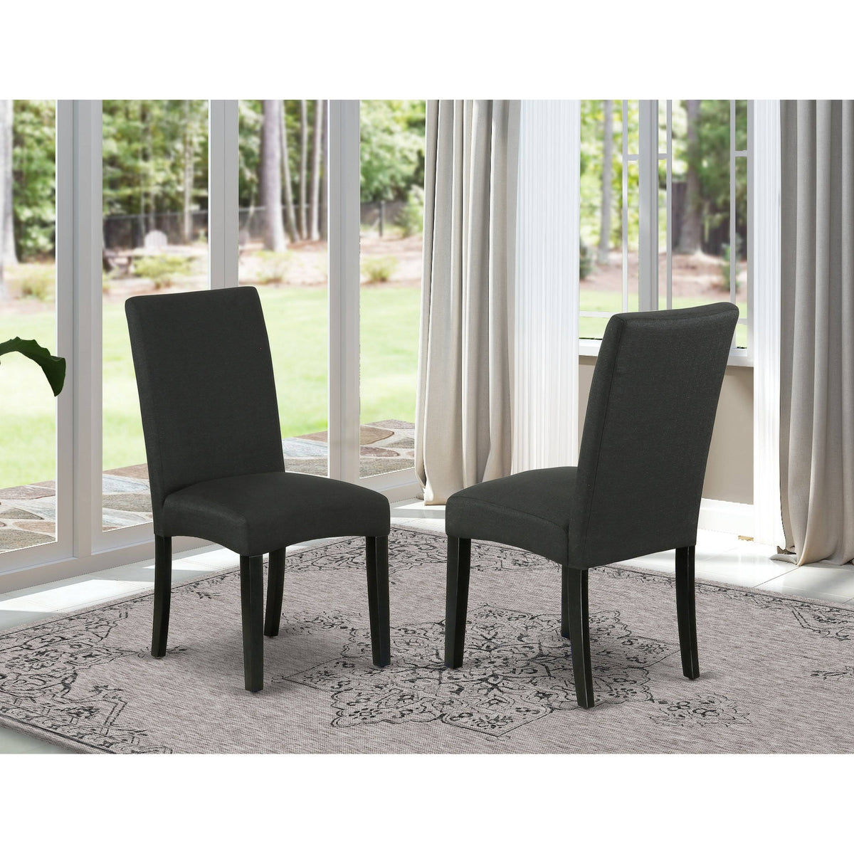 Black Linen Fabric Parson Chair, Set of 2 O65677