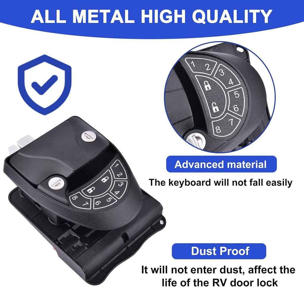 RV Keyless Entry Door Lock with Key Fobs and Backlit Keypad Metal H310