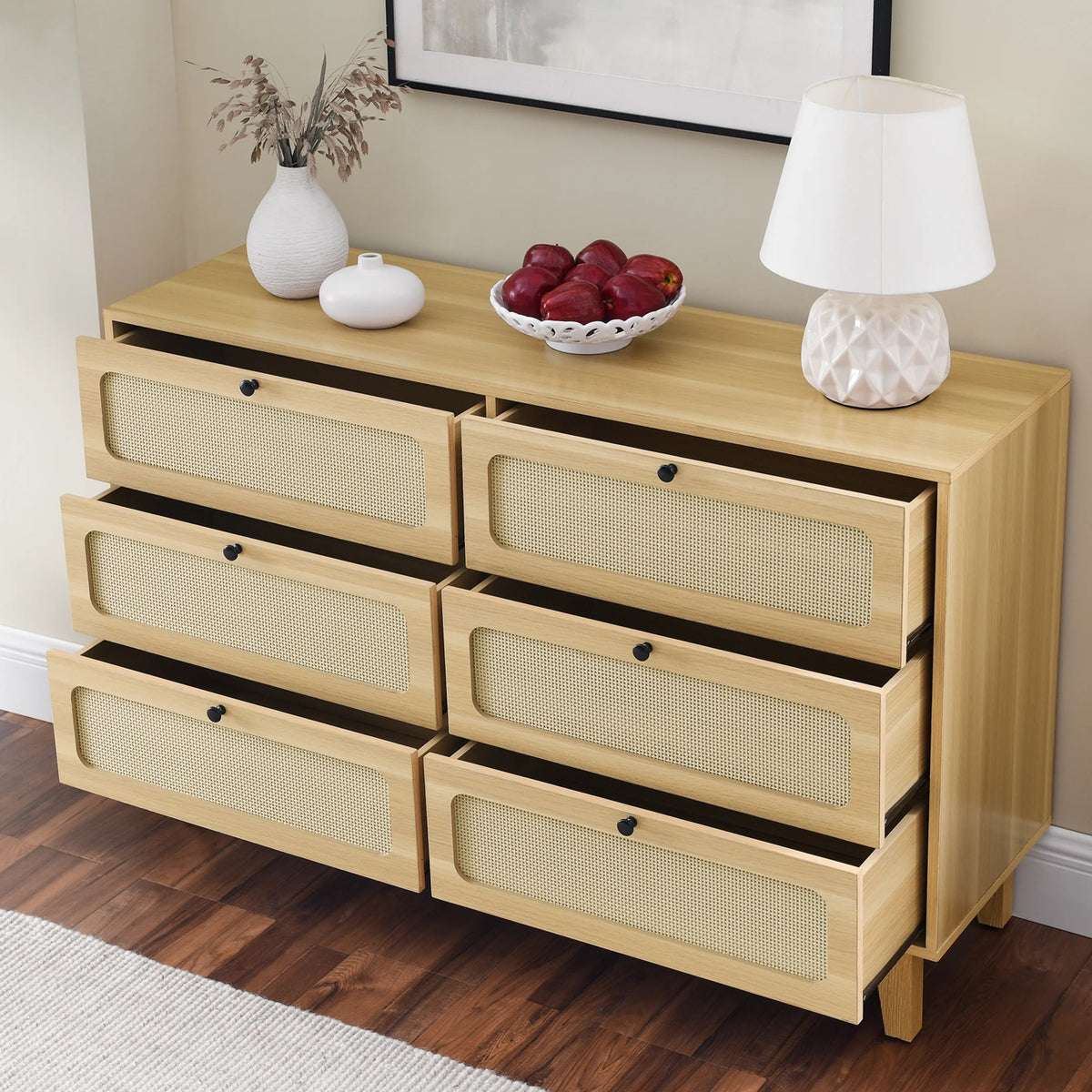 6 Drawer Rattan Dresser P3294