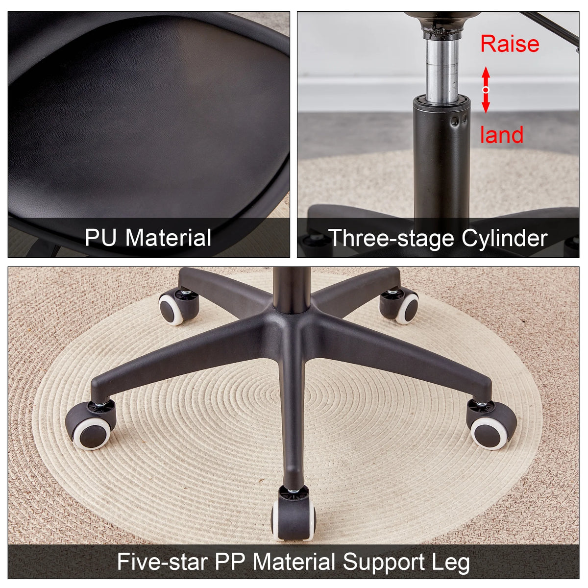 Black Adjustable 360 °Swivel Armless Computer Chair W7864