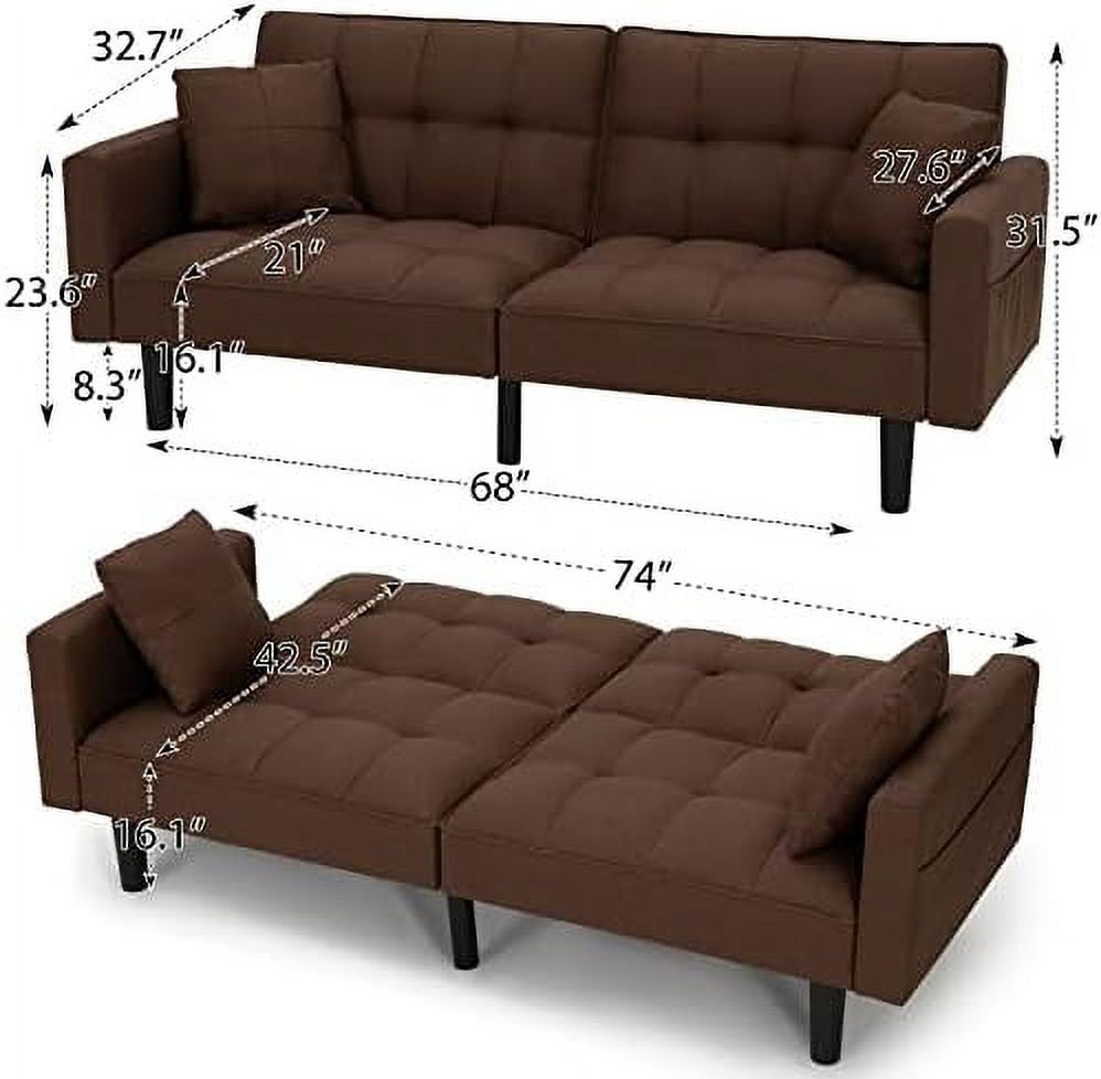Linen Fabric Convertible Sofa Bed with Adjustable Back and Arms A503492