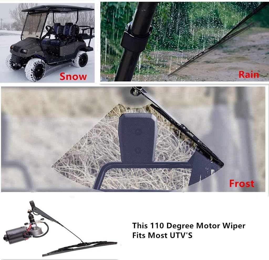 12V Universal Electric Windshield Wiper Motor Kit for UTV ATV Hard Coated Or Glass Windshields, 110° Sweep, 13.7" Arm, 17.7" Blade Pack of 2 C5890
