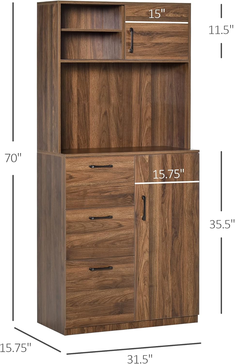 Walnut Kitchen Buffet Hutch with 3 Drawers and Sliding Door M53379