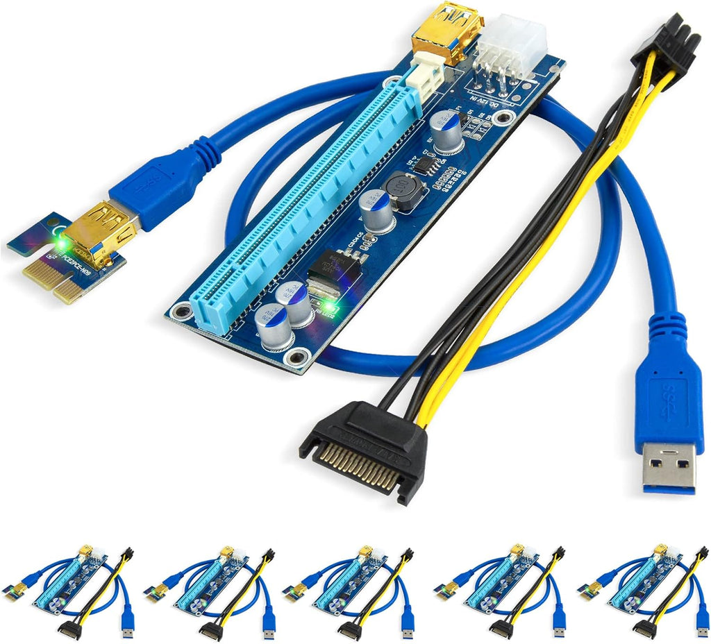 PCI-E Riser 1X to 16X, 4pcs Solid Capacitors, Gold-Plated USB 3.0 Cable T91988
