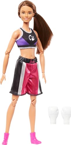 Barbie Careers Fashion Doll & Accessories, Made to Move Brunette Boxer with Boxing Gloves R4503