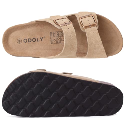 Cork Footbed Slide Sandal with Adjustable Buckle E766