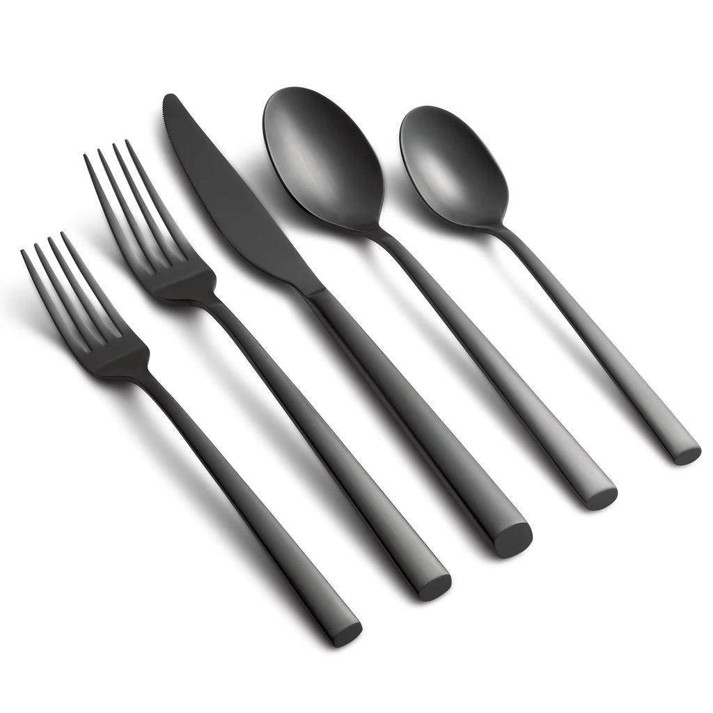 Black Satin 20-Piece Stainless Steel Flatware Set Z878