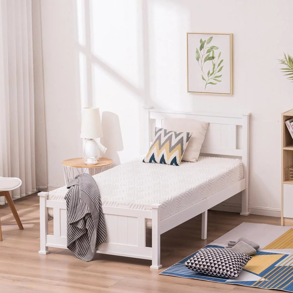 Gray Solid Pine Wood Twin Bed Frame with Headboard D229719