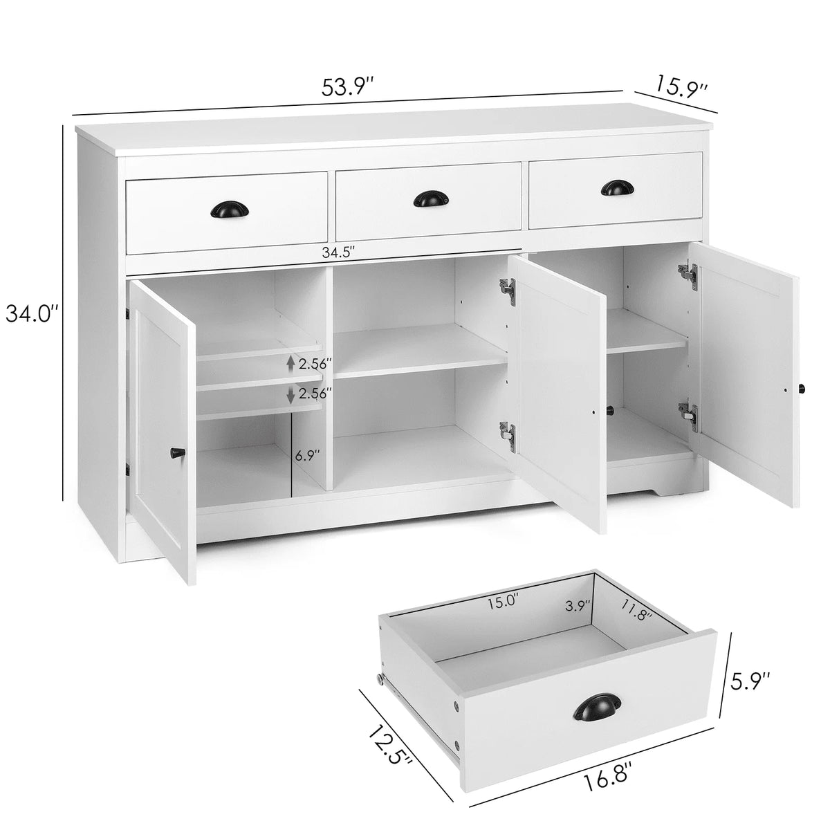 White Sideboard and Buffet with Drawers N215