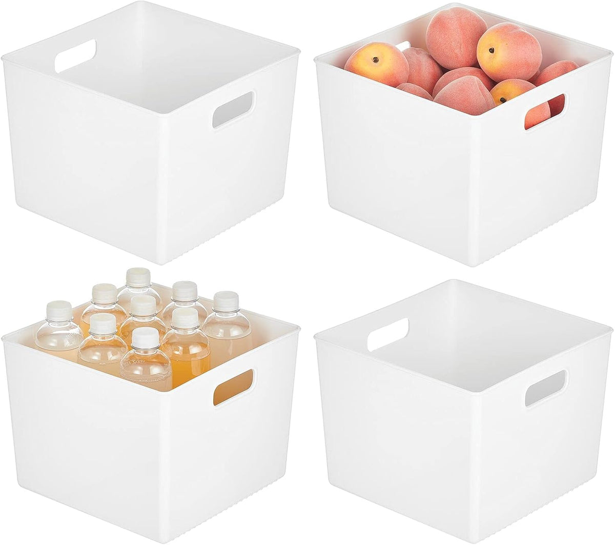 White Stackable Plastic Storage Organizer Bin Basket with Handle, 4 Pack G439048