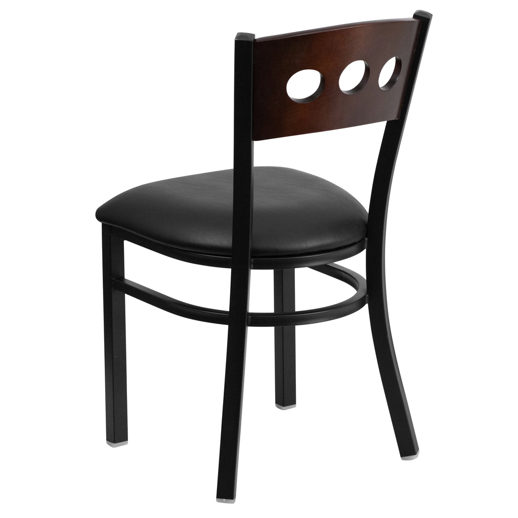 Black Metal Restaurant Chair with Walnut Wood Back and Vinyl Seat O611969