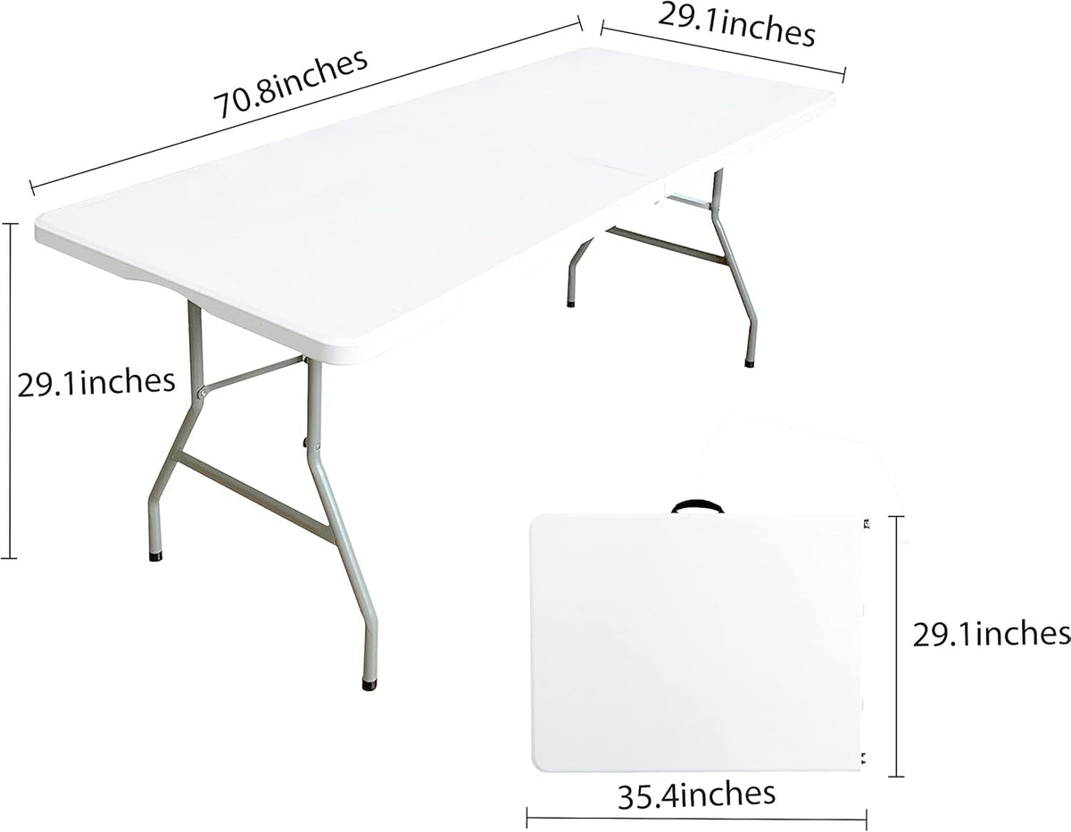 6 Foot Folding Table, Indoor Outdoor Portable Plastic Utility Table, White J410