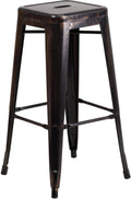 30" High Backless Black-Antique Gold Metal Indoor-Outdoor Barstool J945