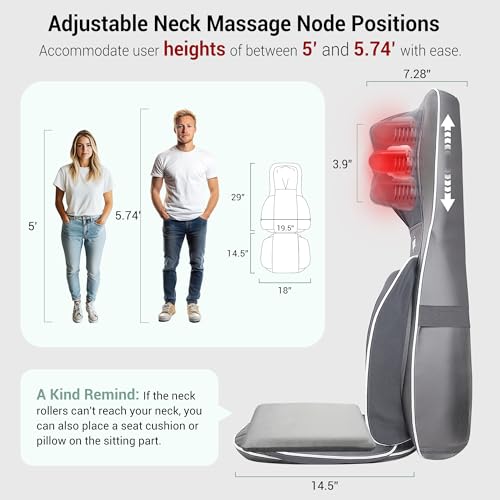 3D Shiatsu Neck and Back Massager with 10 Deep Kneading Nodes and Heat, Black D291594