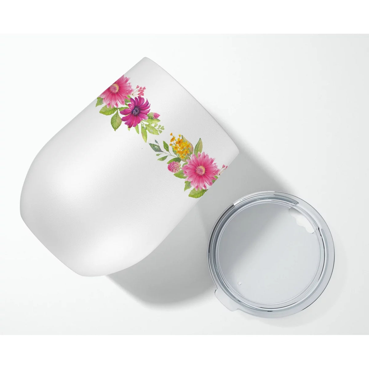 Italian Greyhound Pink Flowers Stainless Steel 12 oz Stemless Wine Glass I27603
