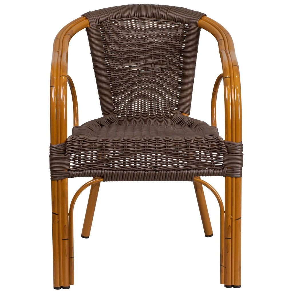 Dark Brown Rattan Patio Chair with Red Bamboo-Aluminum Frame K739