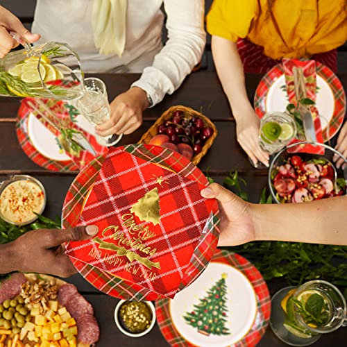 Red Plaid Disposable Paper Dinner Plates Dessert Plates and Napkins L2627