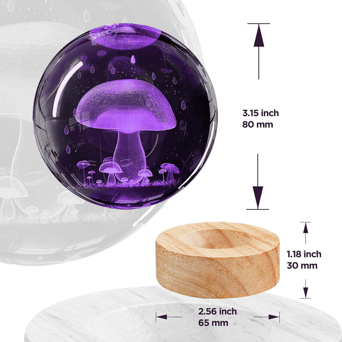 3.15in K9 Crystal Ball Night Light with Wooden Base and Remote Control H652
