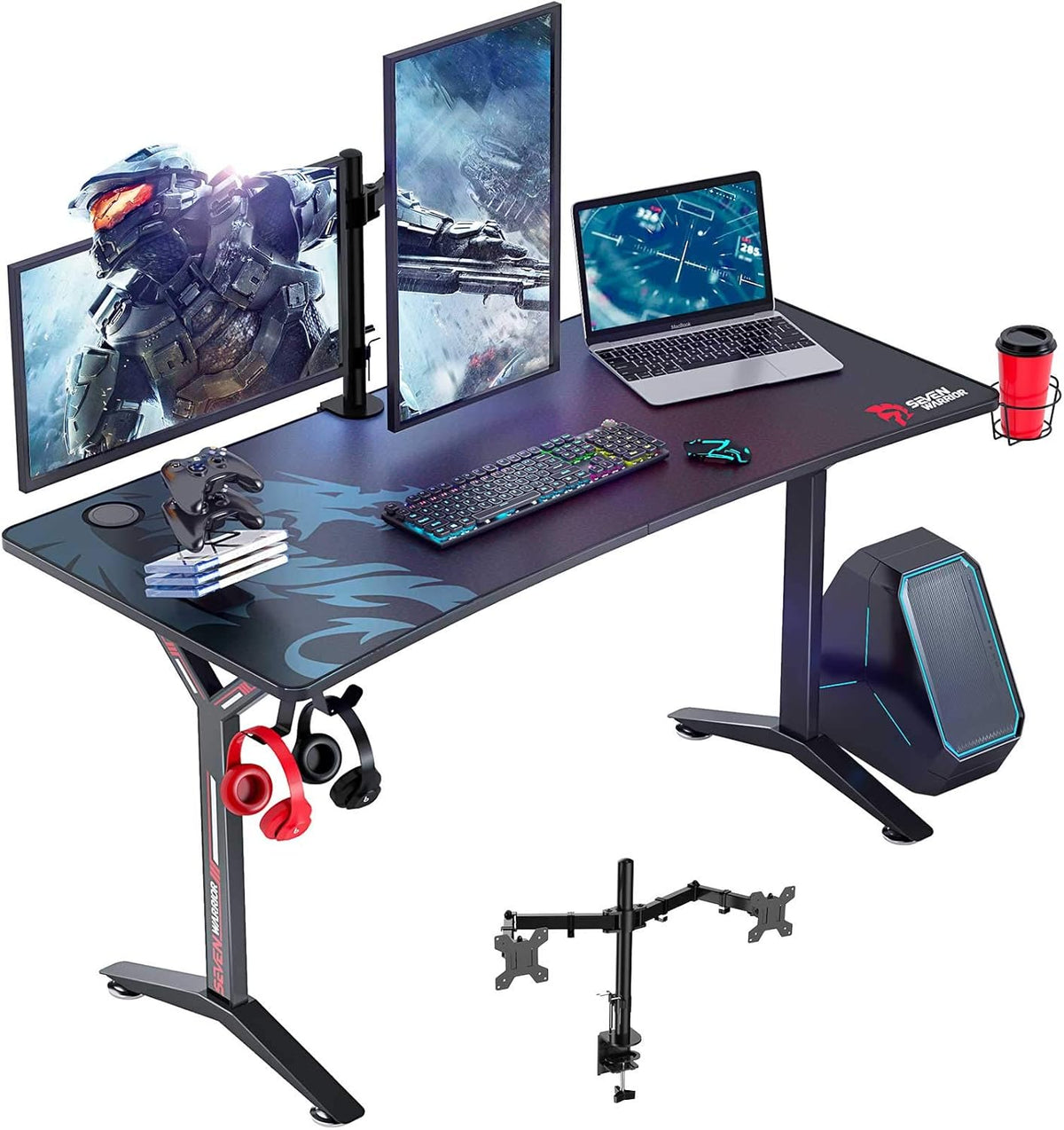 55 Inch Carbon Fiber Gaming Desk with Monitor Mount R11757